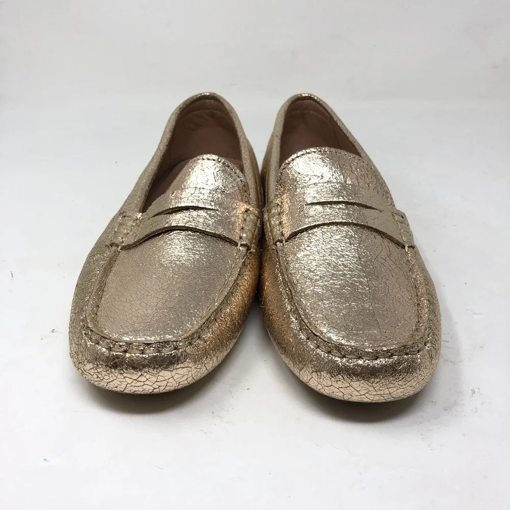 Flag Ltd Womens 6.5 Metallic Gold Leather Penny‎ Loafers Driving Shoe